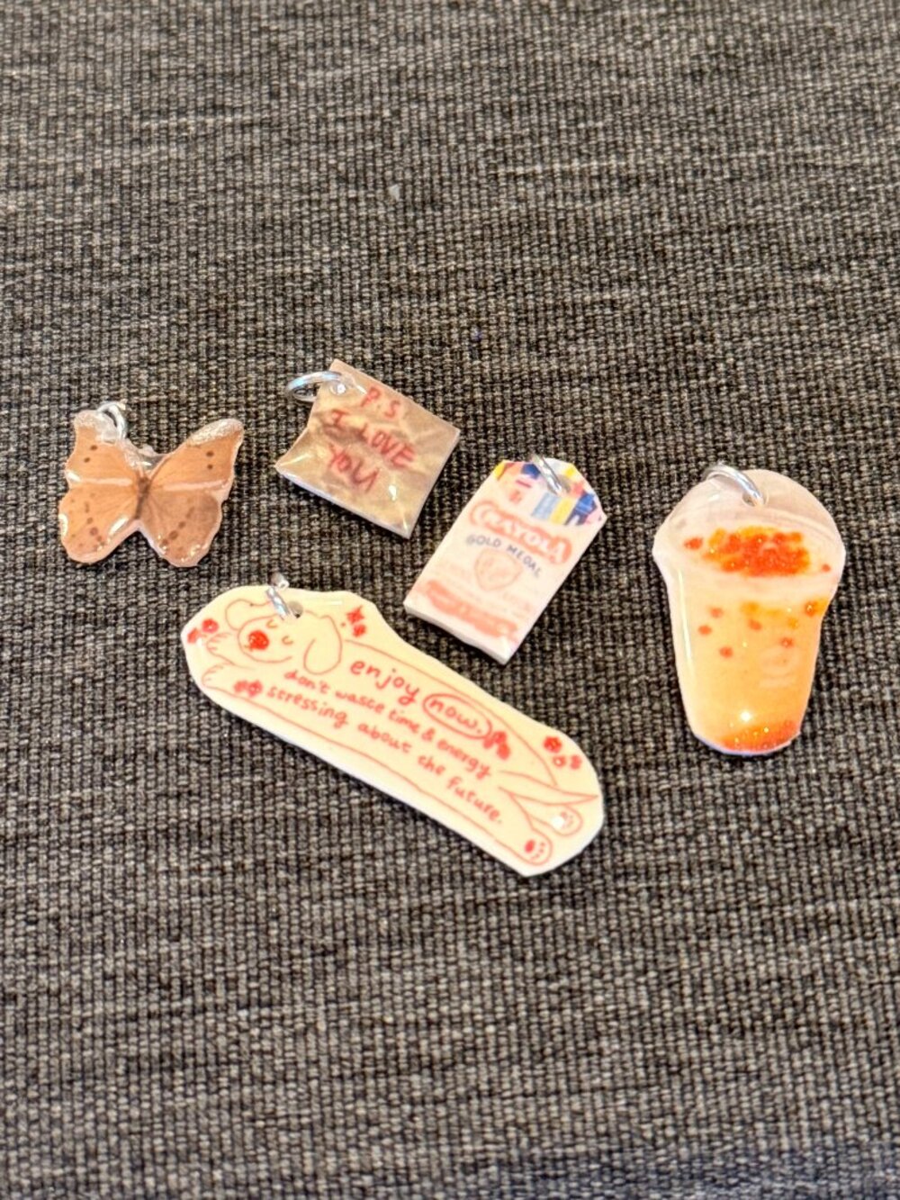 Y2k Kawaii Mini Charms — Crayola, Boba, Love Note, Butterfly & Dachshund